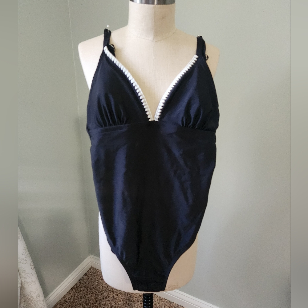 Black One-Piece Swimsuit with White Trim